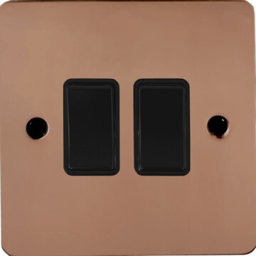 flat copper light switch (2 gang/black switch) front fc0825