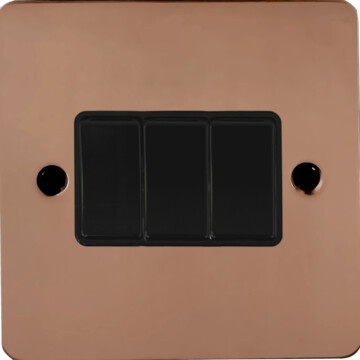 flat copper light switch (3 gang/black switch) front fc0825