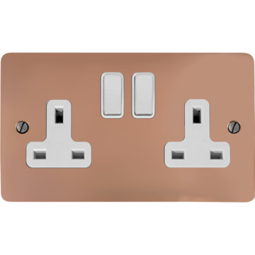 flat copper double socket (white switch) front fc0825