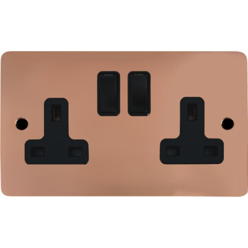 flat copper double socket (black switch) front fc0825