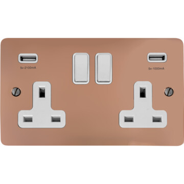 flat copper double socket with usb (white switch) front fc0825