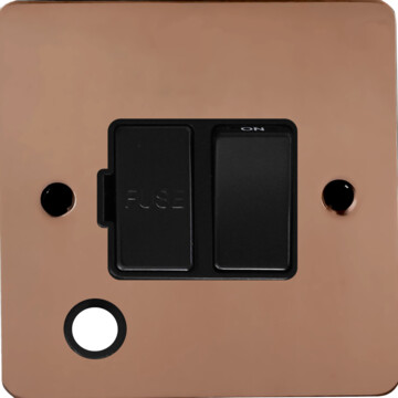 flat copper switched fused spur with flex outlet (black switch) front fc0825