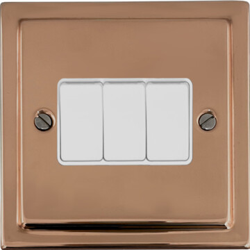 victorian copper light switch (3 gang/white switch) front fc0825