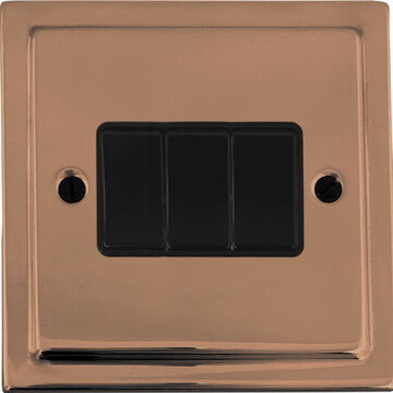 victorian copper light switch (3 gang/black switch) front fc0825