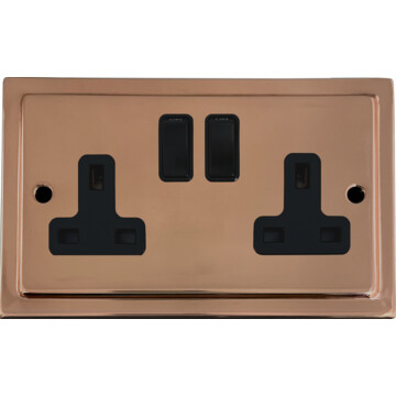 victorian copper double socket (black switch) front fc0825