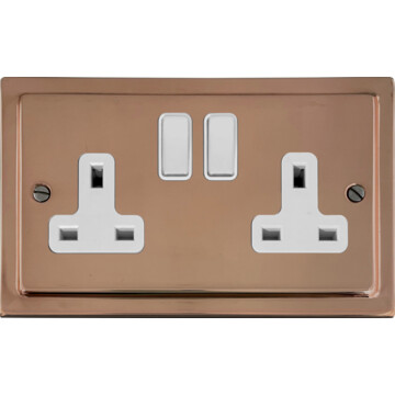 victorian copper double socket (white switch) front fc0825