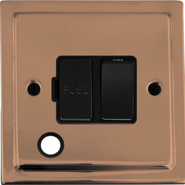 victorian copper switched fused spur with flex outlet (black switch) front fc0825