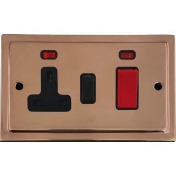 victorian copper red cooker switch with socket (black insert/black switch) front fc0825