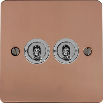 flat copper hand waxed toggle switch (2 gang) front fc0825