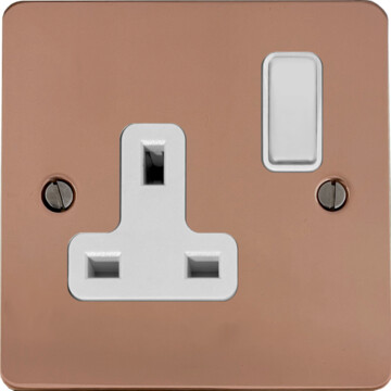 flat copper hand waxed single socket (white switch) front fc0825