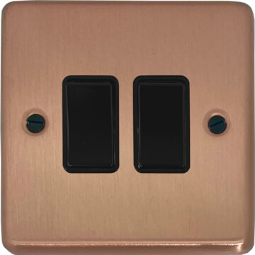 rose gold light switch (2 gang/black switch) front fc0825