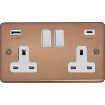 Contour Rose Gold Double Socket with USB C (White Switches)