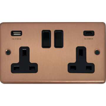 Contour Rose Gold Double Socket with USB C (Black Switches)
