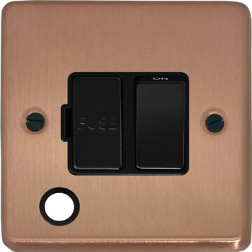 rose gold switched fused spur with flex outlet (black switch) front fc0825