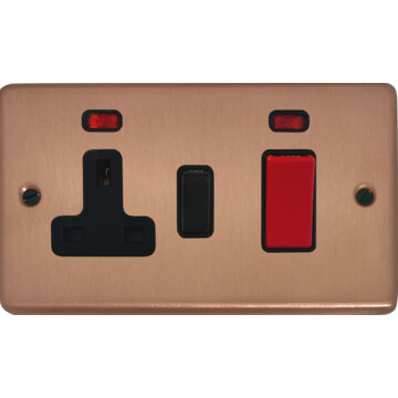 rose gold cooker switch with socket (black switch) front fc0825