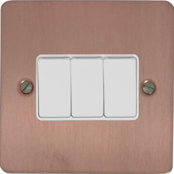 flat rose gold light switch (3 gang/white switch) front fc0825