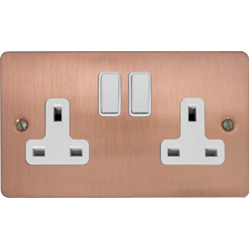 flat rose gold double socket (white switch) front fc0825