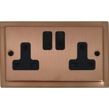 victorian rose gold double socket (black switch) front fc0825