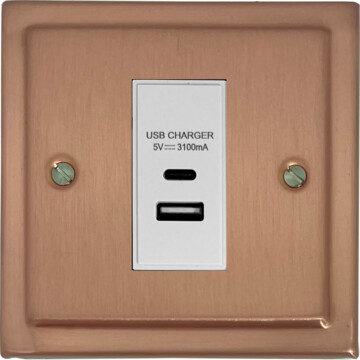 victorian rose gold usb charger (usb a and usb c) (1 gang/white insert) front fc0825