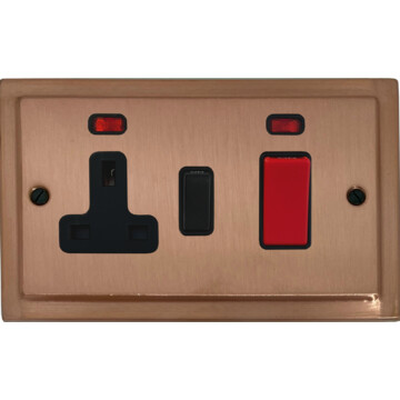 victorian rose gold red cooker switch with socket (black insert/black switch) front fc0825