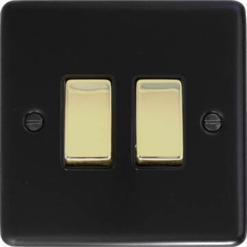 matt black light switch (2 gang/polished brass switch) front fc0825