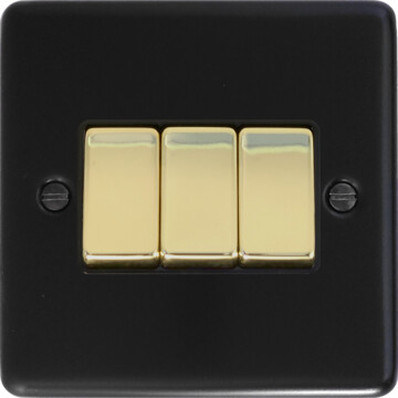 matt black light switch (3 gang/polished brass switch) front fc0825