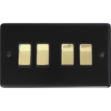 matt black light switch (4 gang/polished brass switch) front fc0825