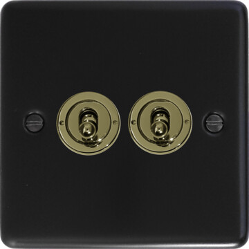 matt black toggle switch (2 gang/brass toggle) front fc0825