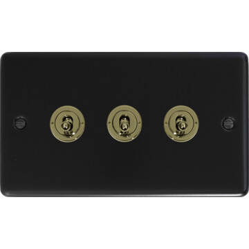 matt black toggle switch (3 gang/brass toggle) front fc0825