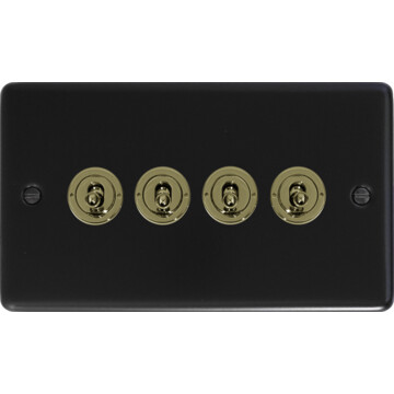 matt black toggle switch (4 gang/brass toggle) front fc0825