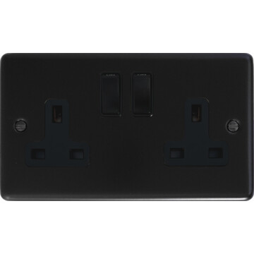 matt black double socket (black switch) front fc0825