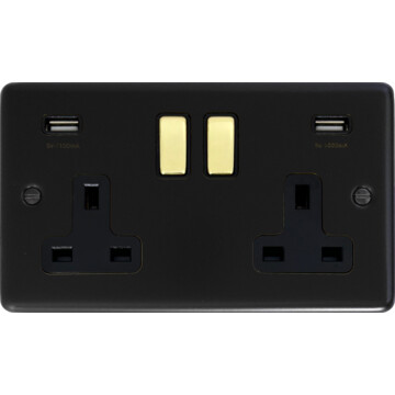 matt black double socket with usb 419133 front fc0825