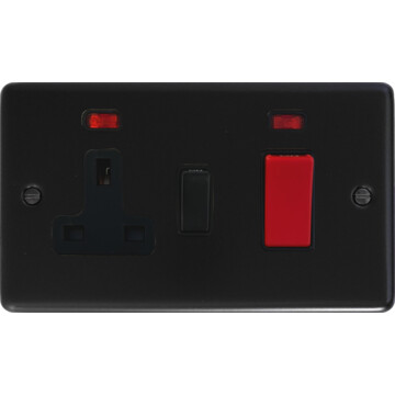matt black cooker switch with socket front fc0825