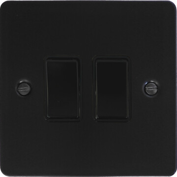 flat black light switch (2 gang) front fc0825