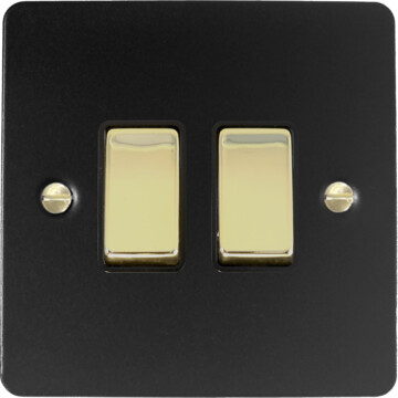 flat black light switch (2 gang/polished brass switches) front fc0825