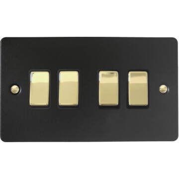 flat black light switch (4 gang/polished brass switches) front fc0825