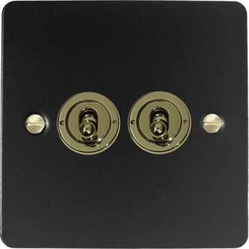 flat black toggle switch (2 gang/polished brass toggle) front fc0825
