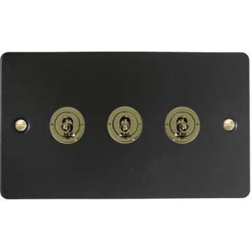flat black toggle switch (3 gang/polished brass toggle) front fc0825