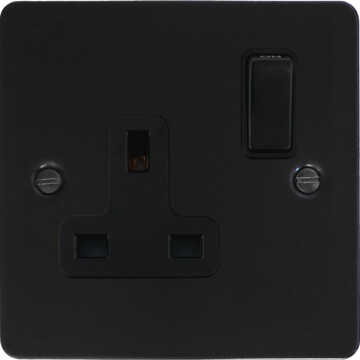 flat black single socket (black switch) front fc0825