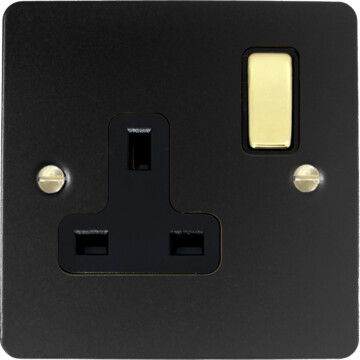 flat black single socket (polished brass switch) front fc0825