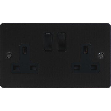 flat black double socket (2 gang/black switch) front fc0825