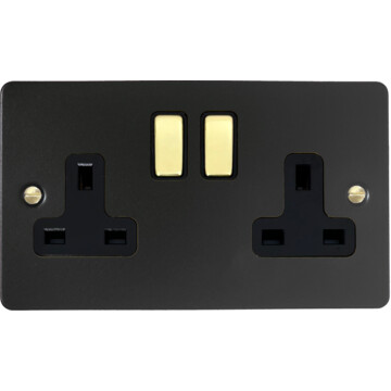 flat black double socket (2 gang/polished brass switch) front fc0825