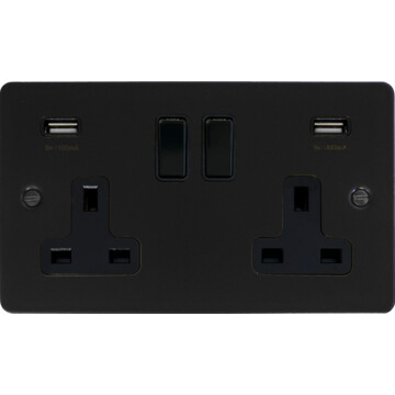 flat black socket double socket (usb sockets) front fc0825