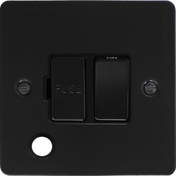 flat black switched fused spur with flex outlet (black switch) front fc0825