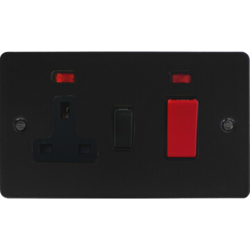 flat black cooker switch with socket (45 amp/double plate) front fc0825
