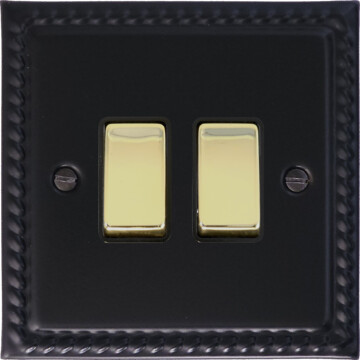 georgian black light switch (2 gang/black insert/polished brass switches) front fc0825
