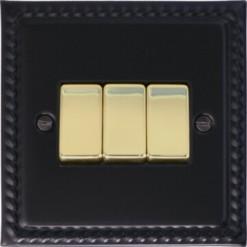 georgian black light switch (3 gang/black insert/polished brass switches) front fc0825