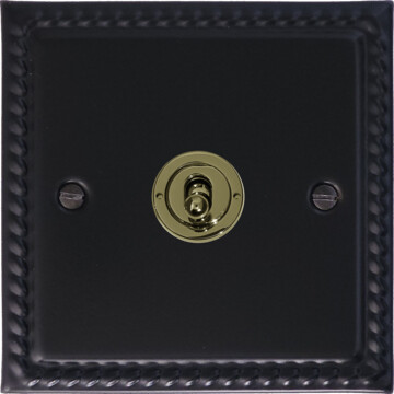 georgian black intermediate toggle switch (1 gang/polished brass switches) front fc0825