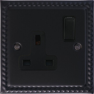 georgian black single socket (black switch) front fc0825