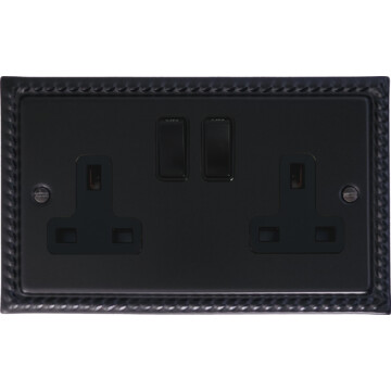 georgian black double socket (black switches) front fc0825